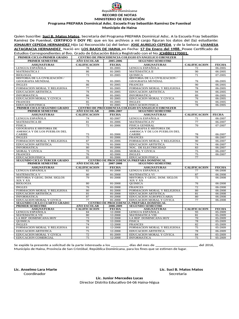 Elaboracion Sincronica Record de Notas de Educacion Media | PDF