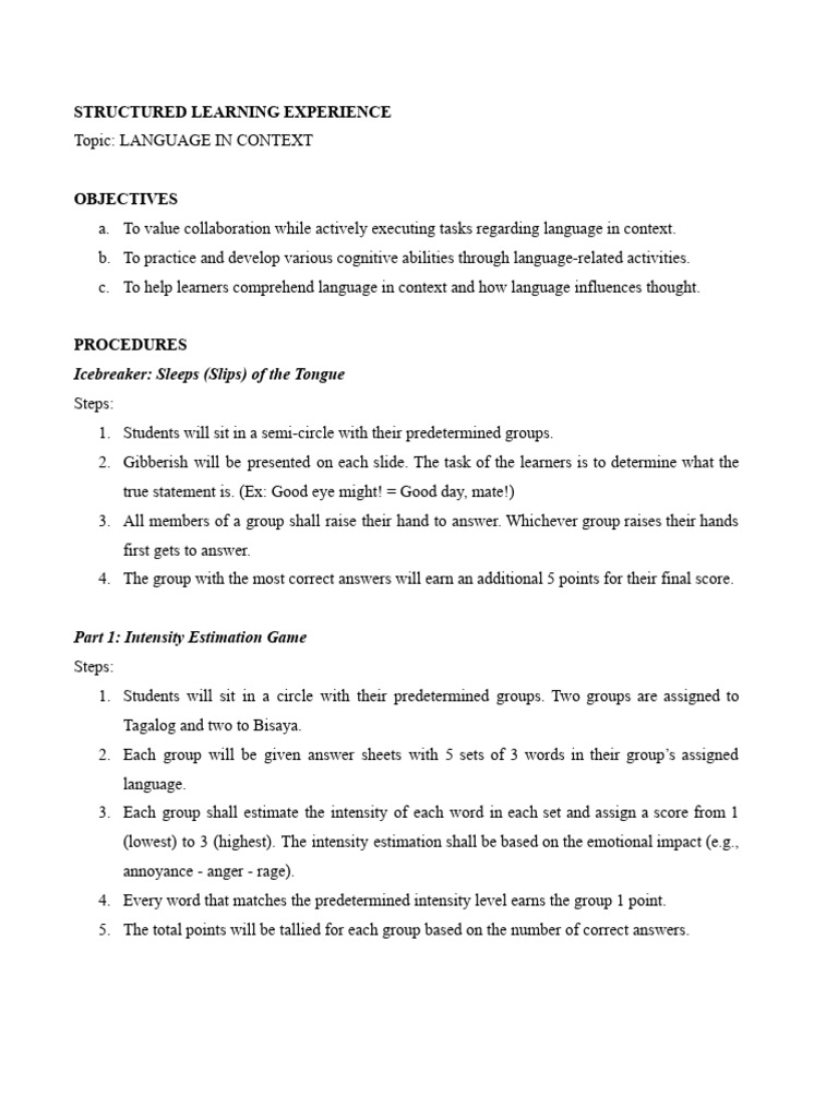 SLE Format Sample | PDF | Psychological Concepts | Human Communication