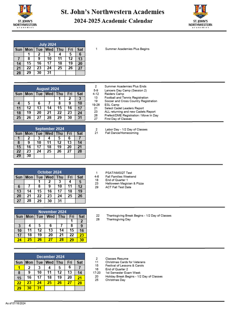 St. John’s Northwestern 2024-2025 Calendar | PDF | Academic Term ...