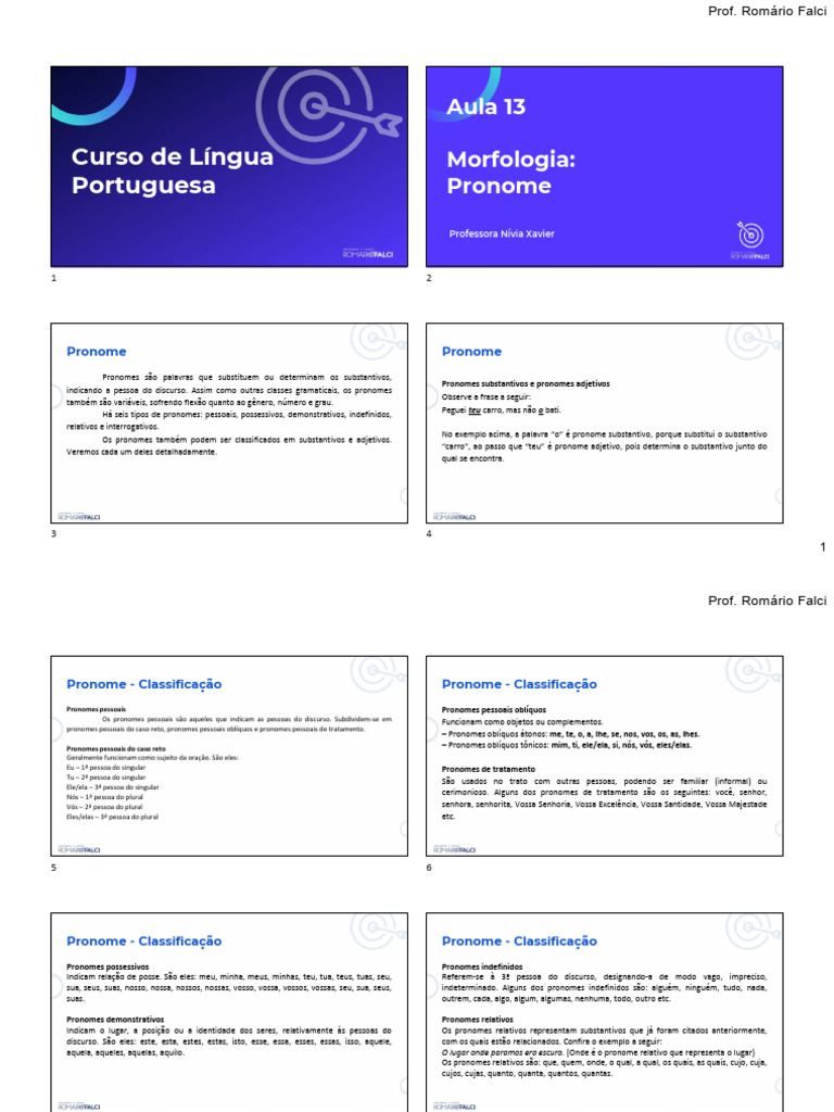 Morfologia: Tipos de Pronomes em Português | PDF | Pronome | Vocabulário