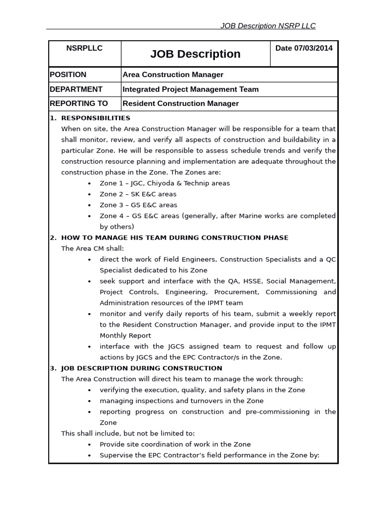 Area CM Job Description | PDF