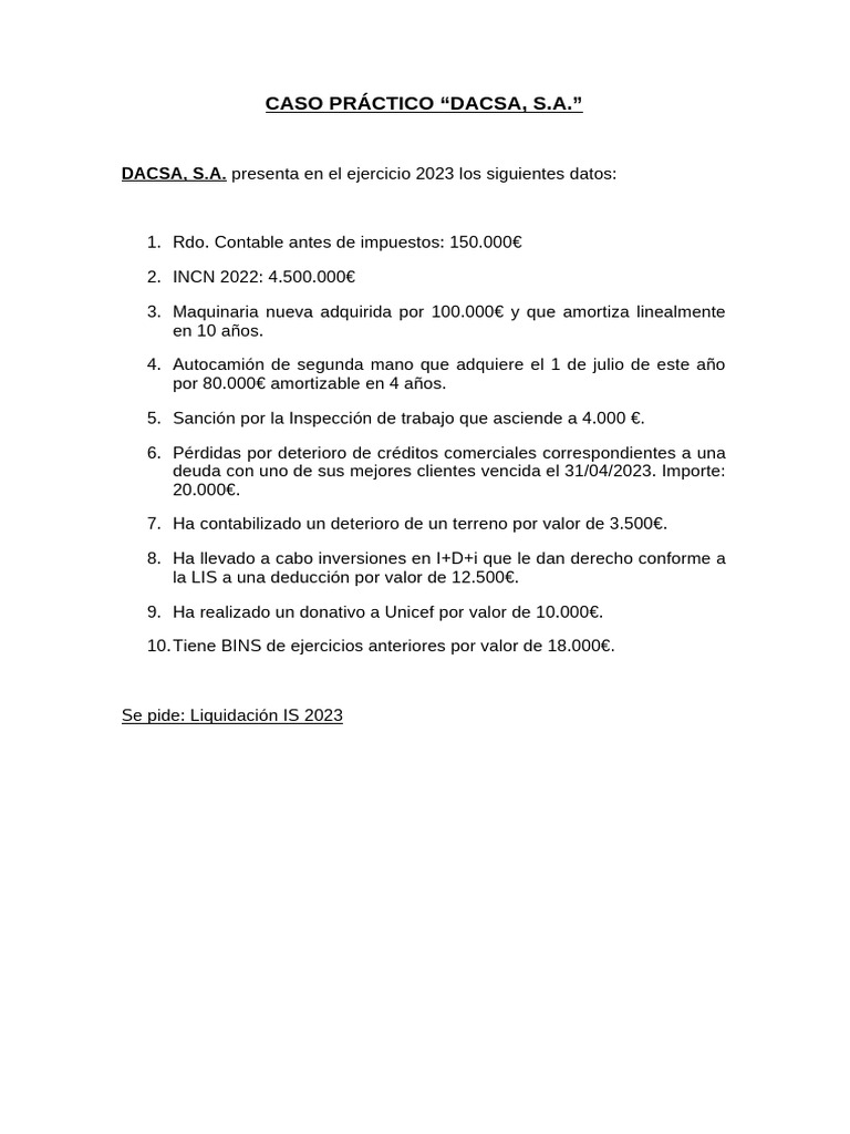 Caso Práctico Dacsa | PDF