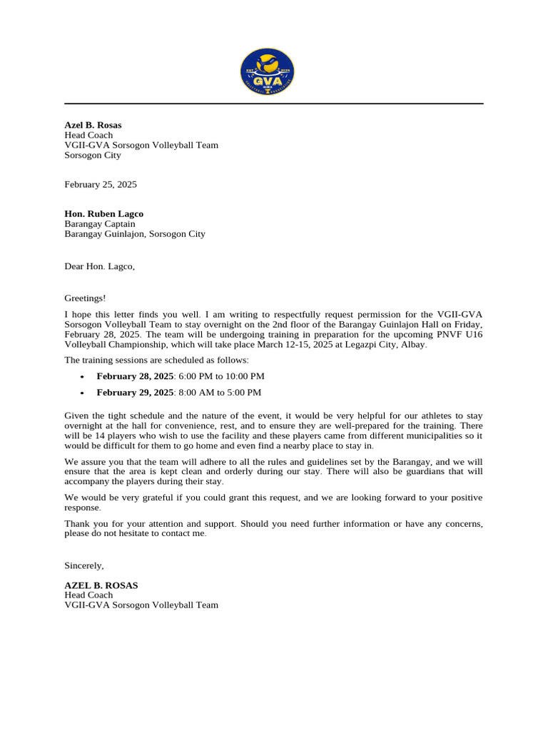 GVA Letter To Brgy - Capt of Guinlajon | PDF