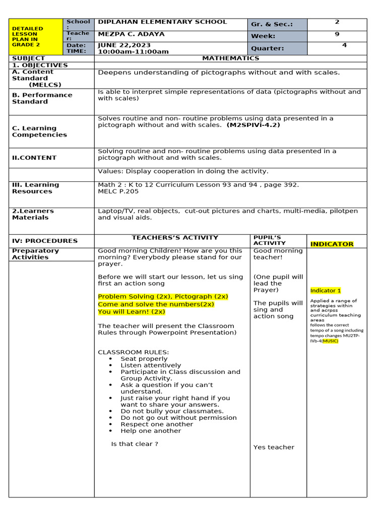 Grade 2 Math Lesson Plan: Pictographs | PDF | Curriculum | Educational ...