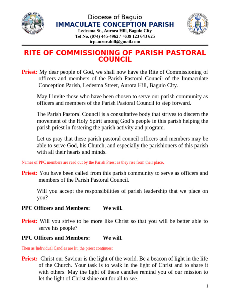 Rite of Commissioning PPC Members | PDF | Parish | Priest