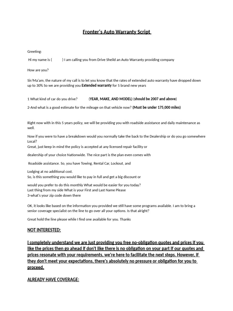 Car S Extended Warranty Script