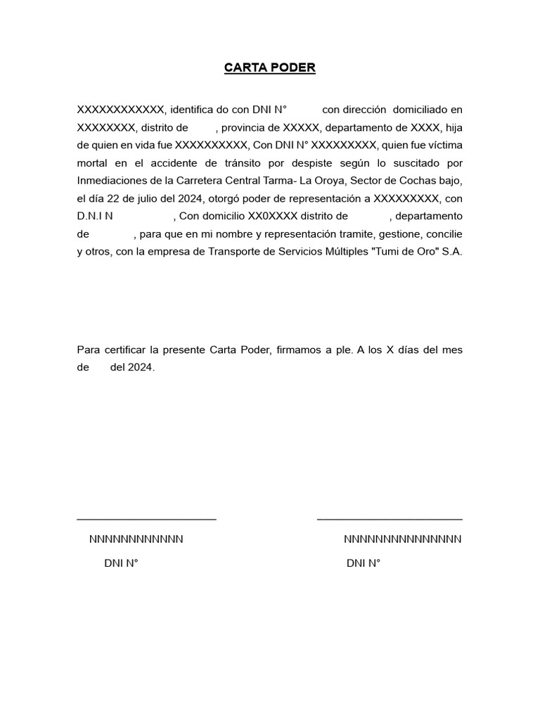 Carta Poder para Representación Legal | PDF