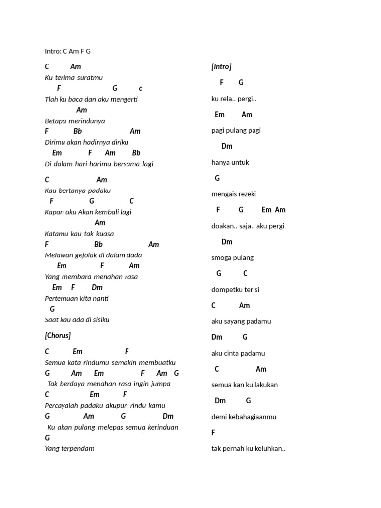 Lirik dan Chord Lagu Rindu | PDF