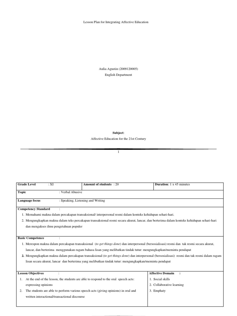 Affective Education Lesson Plan XI | PDF | Empathy | Interview