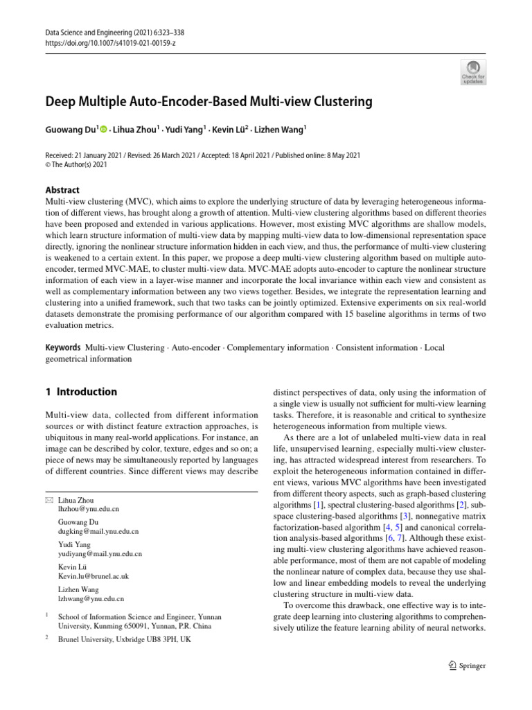 Deep Multi-View Clustering with Auto-Encoders | PDF | Cluster Analysis ...