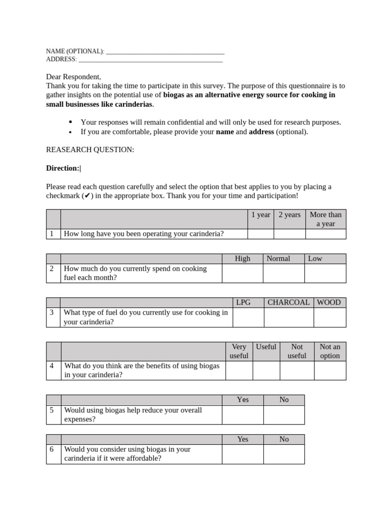 Questionares | PDF | Biogas