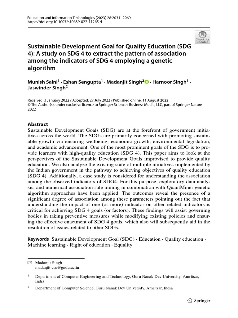 SDG 4 Quality Education Analysis Using AI | PDF | Sustainability ...
