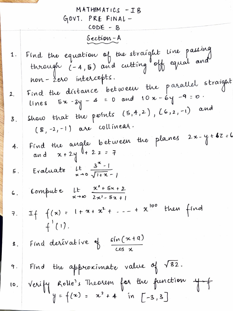 Govt Pre Final Code B Maths IB | PDF