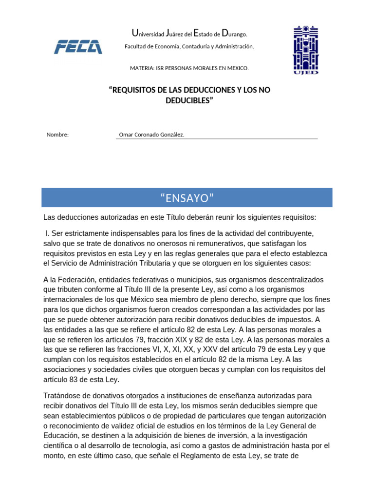 Requisitos de Deducciones ISR Personas Morales | PDF | Impuesto sobre ...