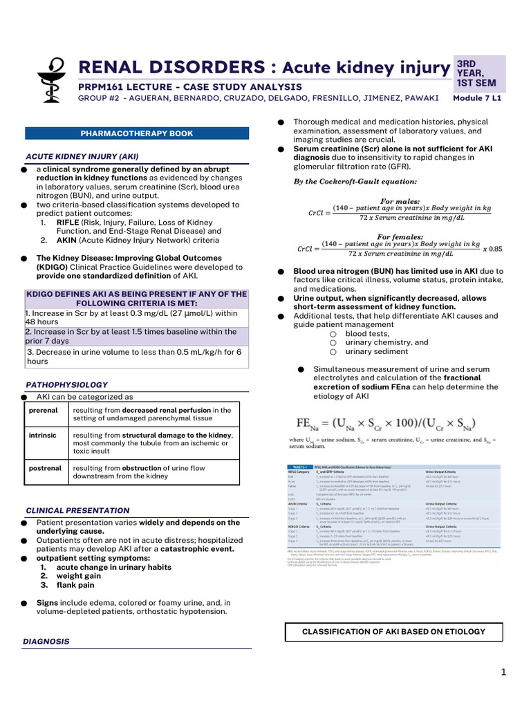 Acute Kidney Injury Overview and Management | PDF | Chronic Kidney ...