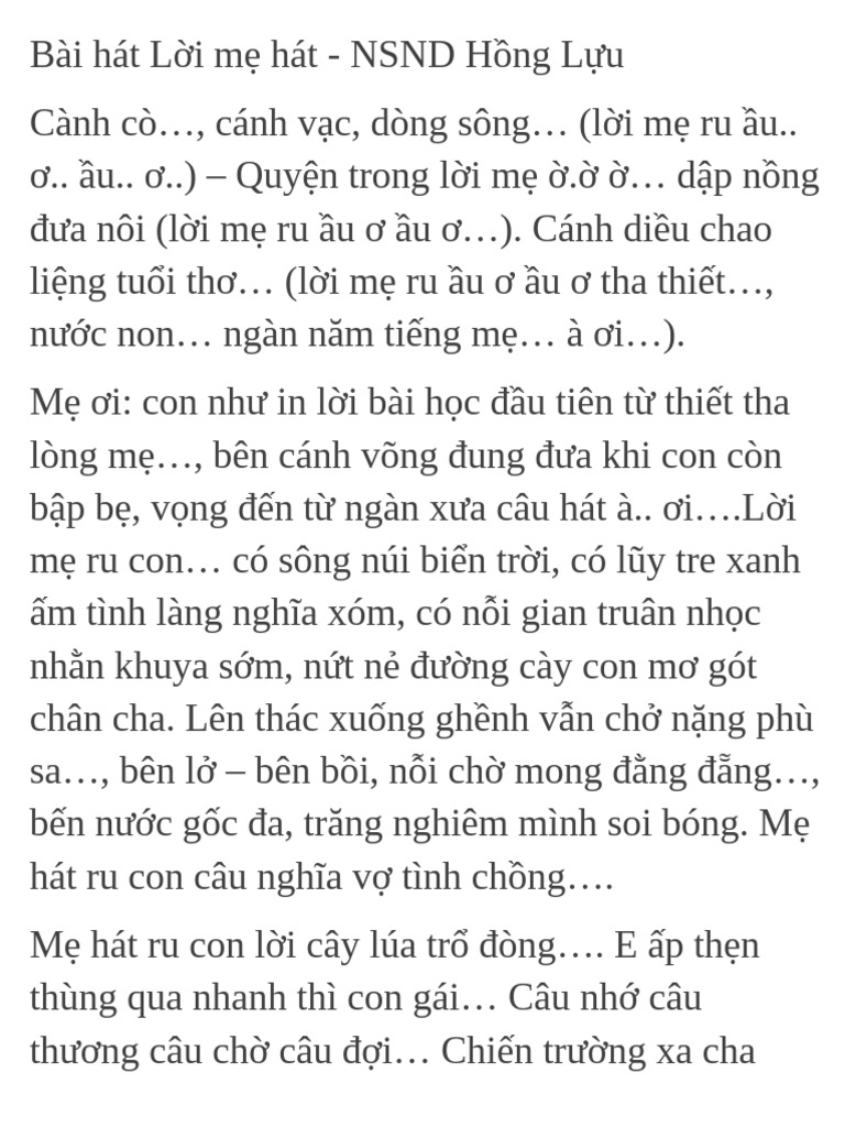 Bài hát Lời mẹ hát | PDF