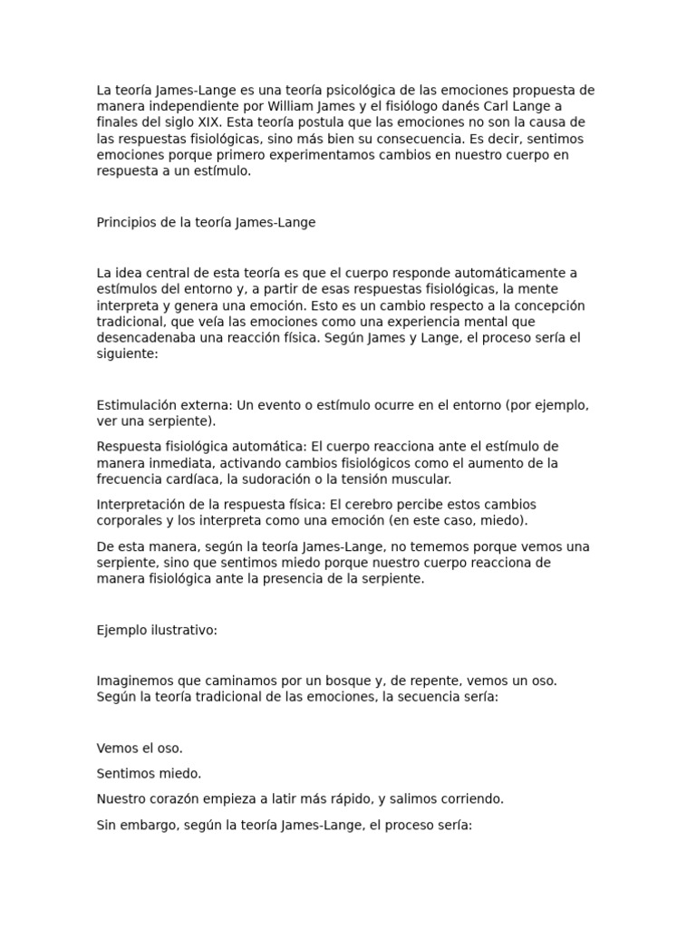 Teoría James-Lange de las emociones | PDF | Las emociones | Neurociencia