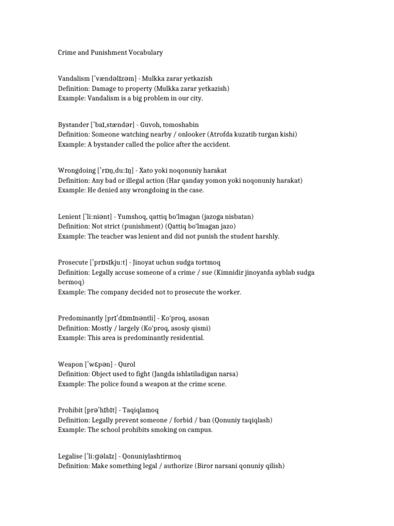 Crime and Punishment Vocabulary Text | PDF | Crimes | Crime & Violence