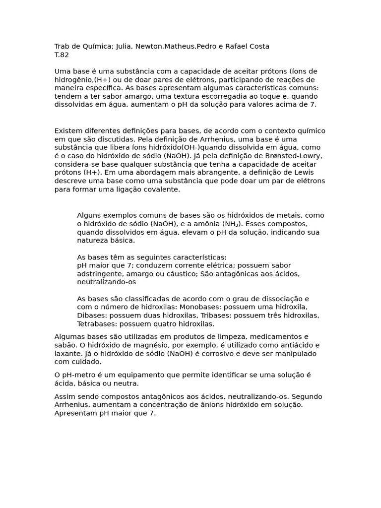 Características e Nomenclatura das Bases | PDF | Grupos de elementos ...