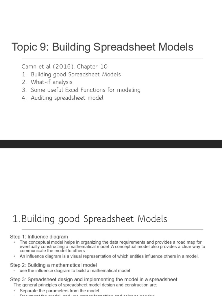 Topic 9 Building Spreadsheet Models | PDF | Spreadsheet | Parameter ...
