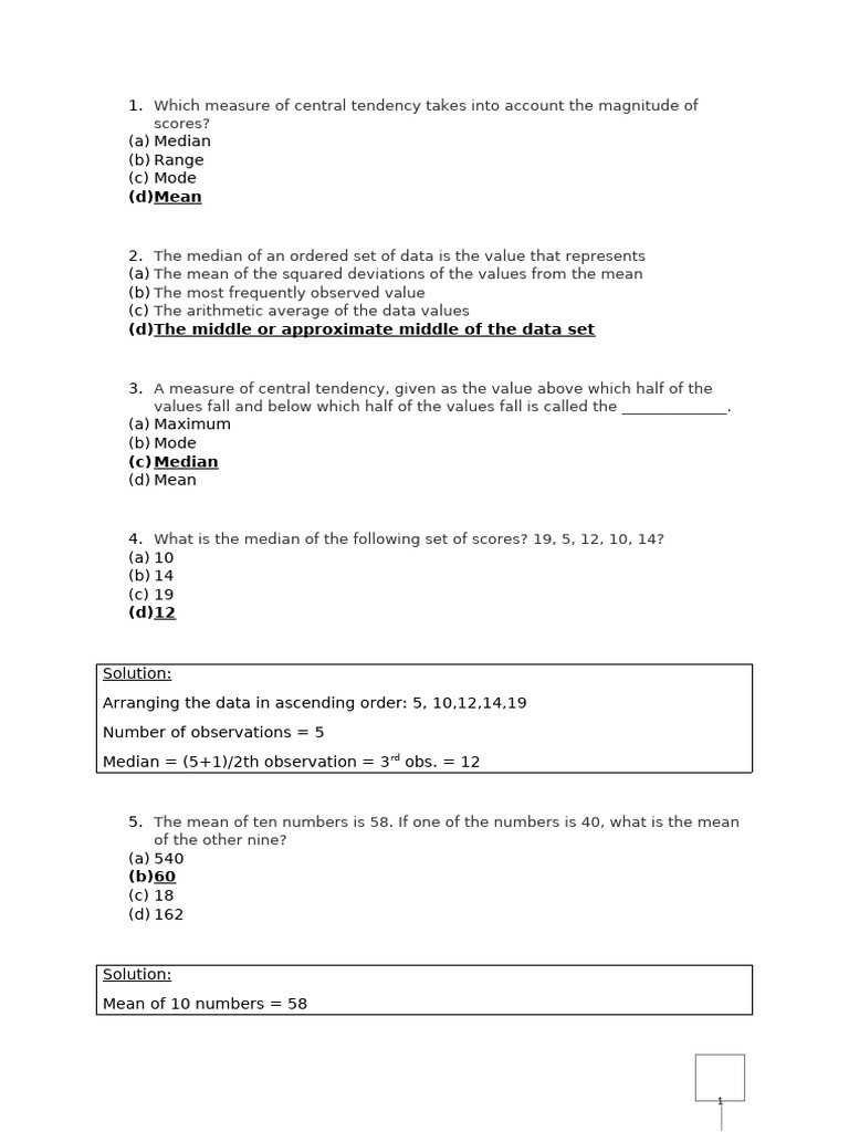 Central Tendency Measures Explained | PDF | Arithmetic Mean | Average
