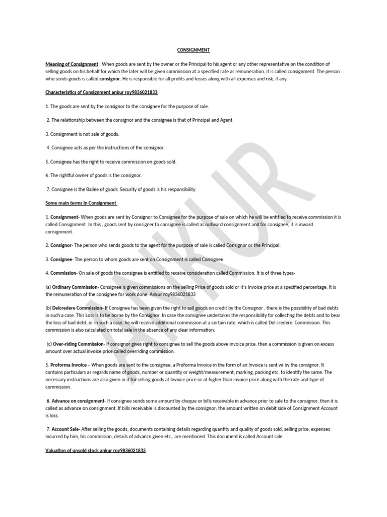 Understanding Consignment: Key Concepts | PDF | Financial Economics ...