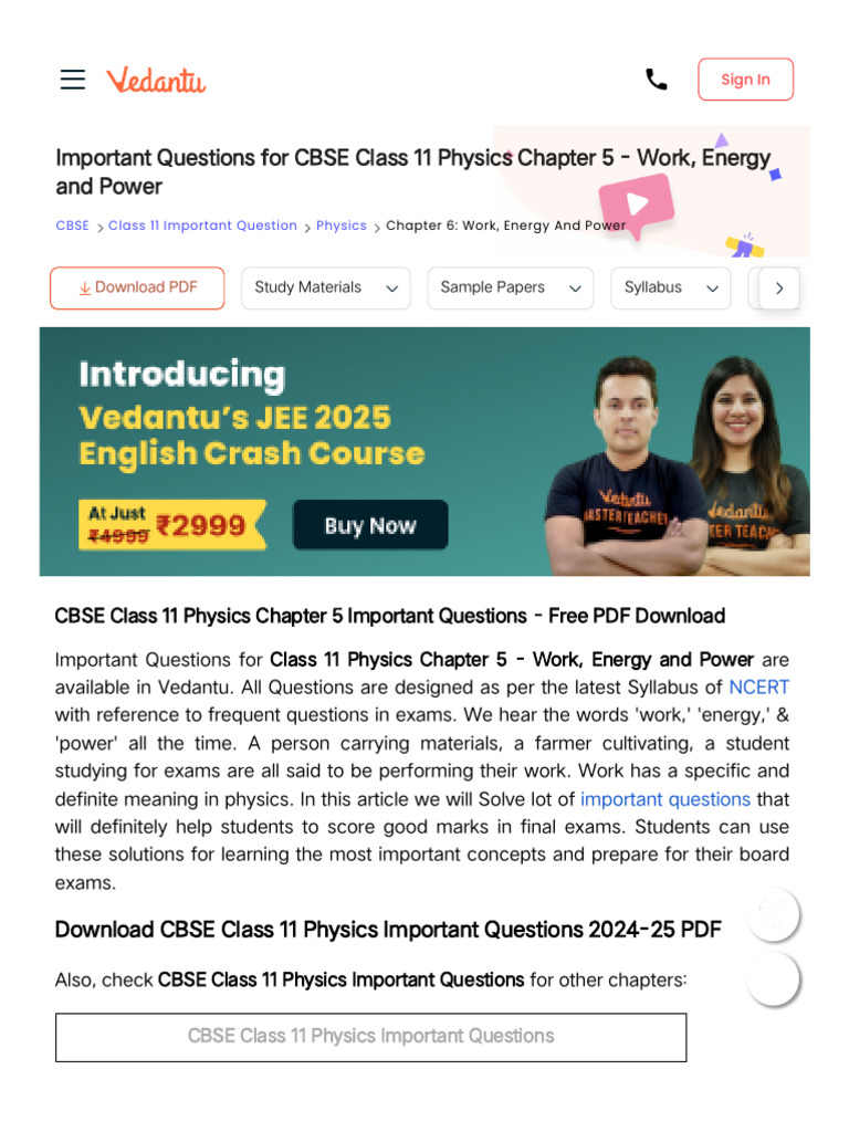Class 11 Physics: Work, Energy, Power Questions | PDF | Collision ...