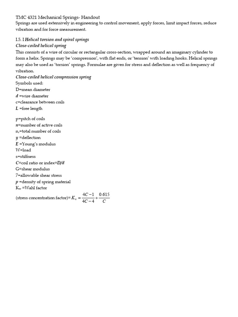 Mechanical Spring Handout | PDF