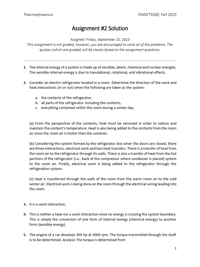 Assignment 2 Sol | PDF | Heat | Refrigerator