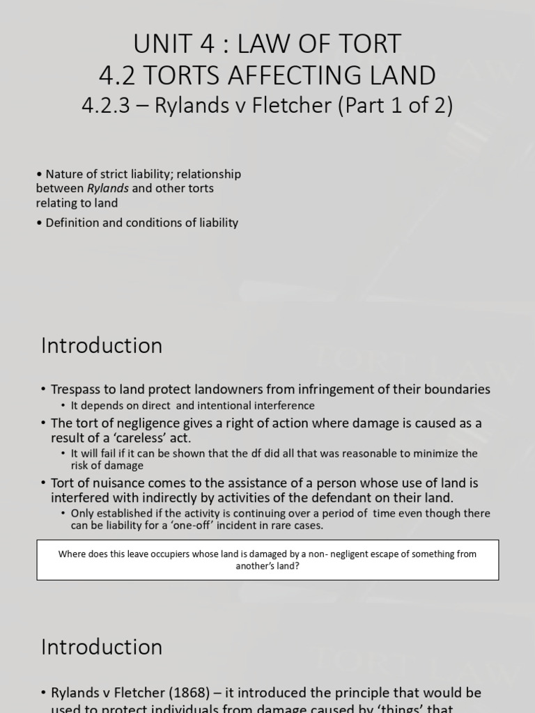 4.2.3 - Rylands V Fletcher (Part 1 of 2) | PDF | Tort | Legal Liability