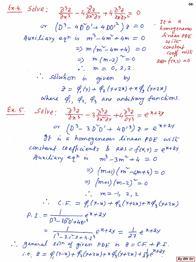 Note 07 - Solution of PDE, Homogeneous Linear PDE (Pg.58-64) | PDF