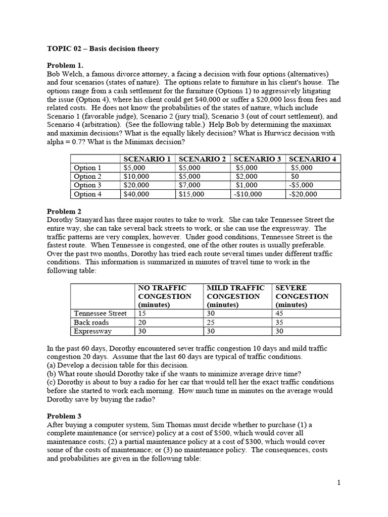 Decision Theory Analysis for Business Scenarios | PDF