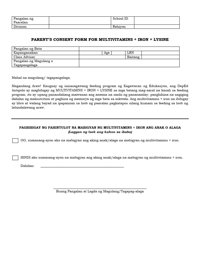 Mutivitamins Consent Form | PDF