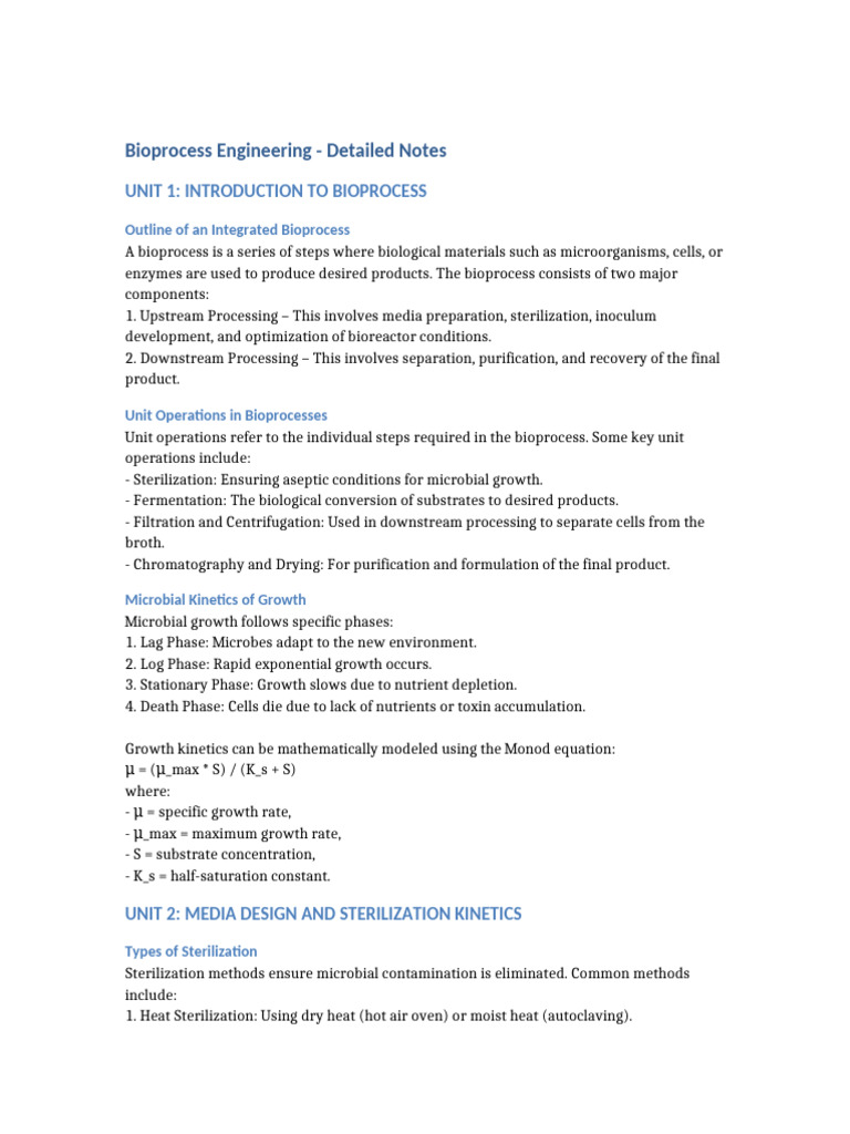 Bioprocess Engineering Notes | PDF | Sterilization (Microbiology ...