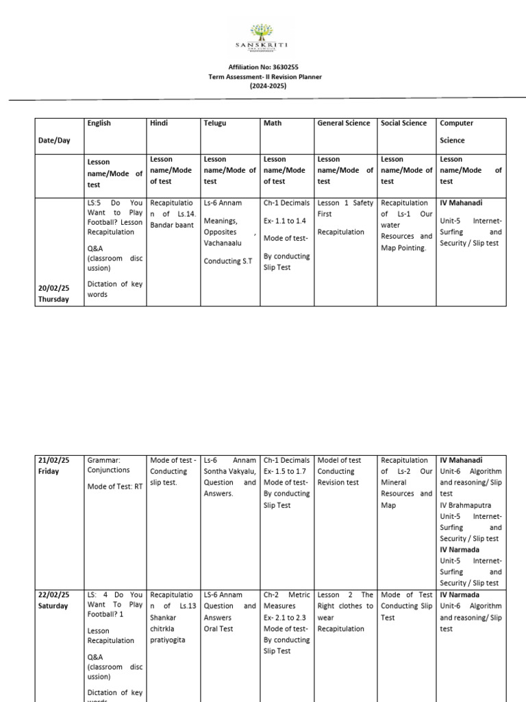 Grade IV Term Assessment II Planner | PDF | Linguistics | Grammar