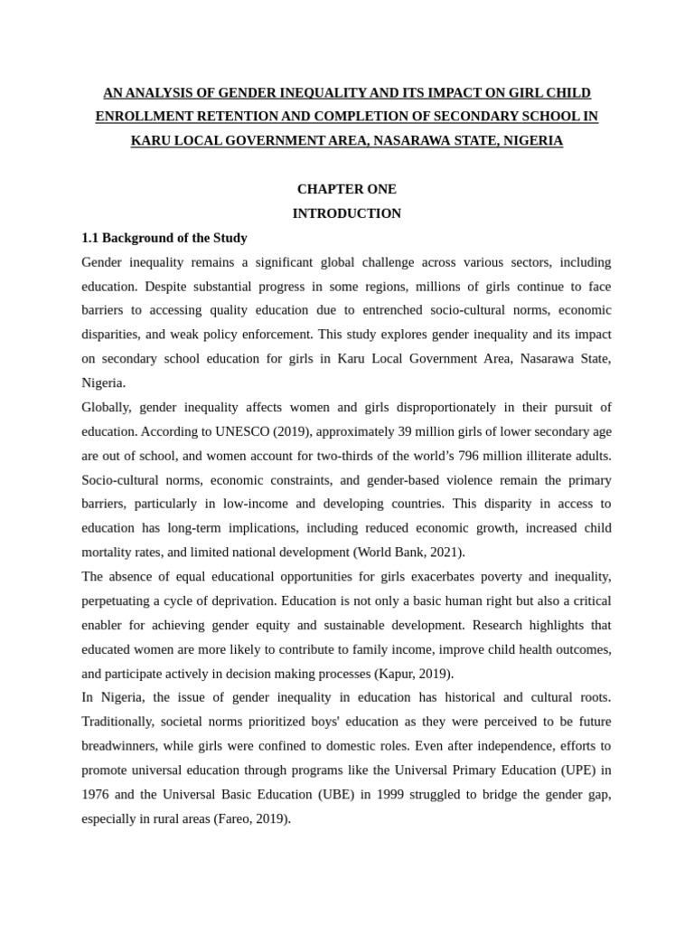 Gender Inequality in Karu Girls' Education | PDF | Employee Retention ...
