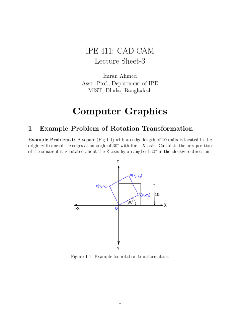 CAD CAM Rotation Transformation Examples | PDF | Rotation ...