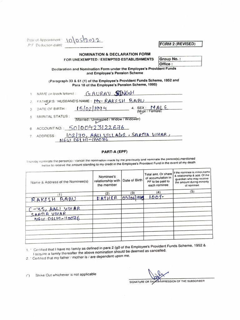 EPF Nomination & Declaration Form | PDF | Personal Finance | Taxation
