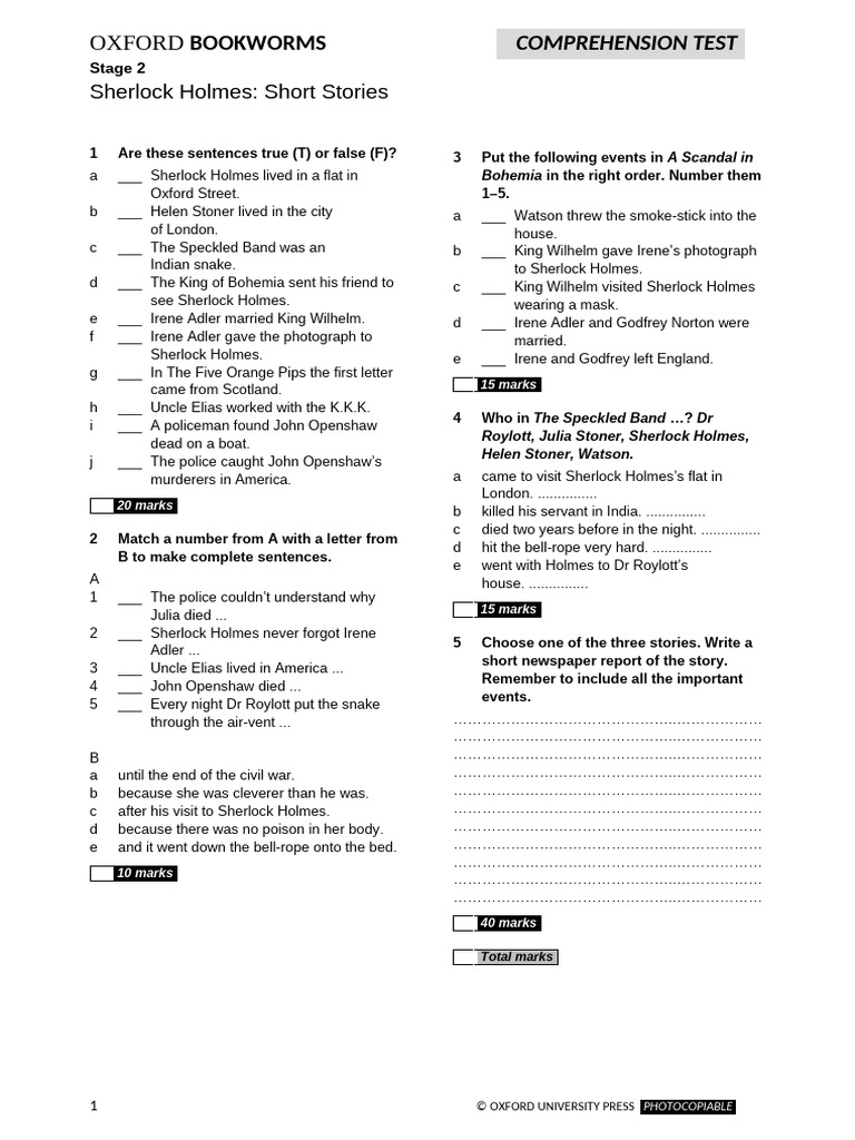 Obw Sherlock Holmes Short Stories | PDF | The Adventure Of The Speckled ...