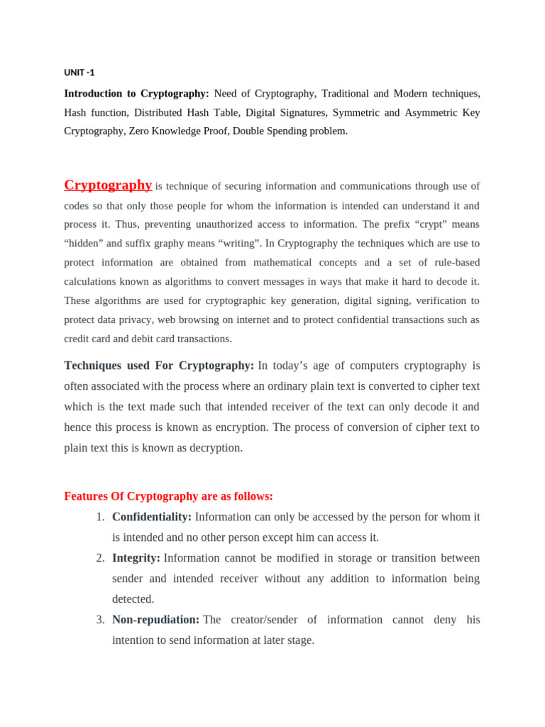 Student Copy - Part A-Unit 1 (BCT) | PDF | Cryptography | Key ...
