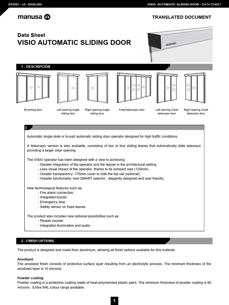 VISIO Automatic Sliding Door Overview | PDF