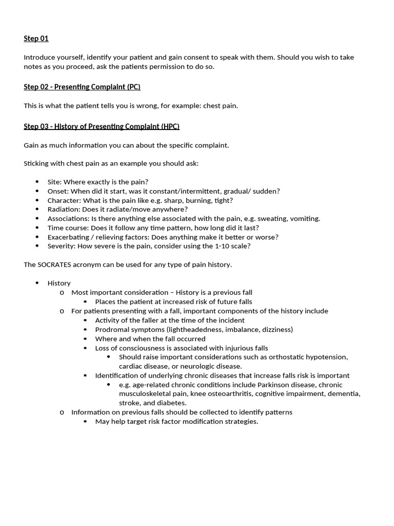 Patient Fall History and Assessment Guide | PDF | Pain | Diseases And ...
