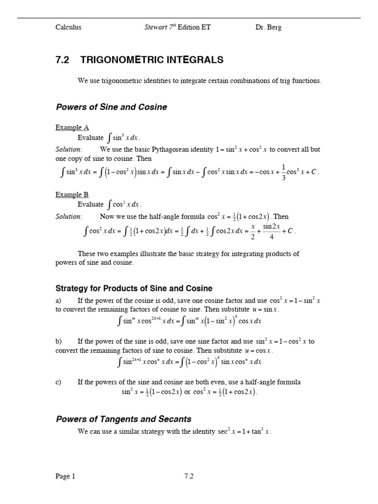 Calculus Notes 7E 7.2 | PDF | Trigonometric Functions | Calculus