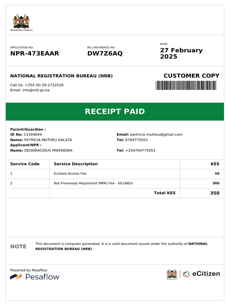 Npr-473eaar-Nrb Receipt | PDF