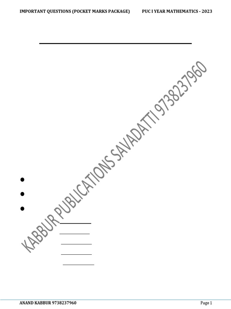 PUC I Maths Important Questions 2023 | PDF | Function (Mathematics ...
