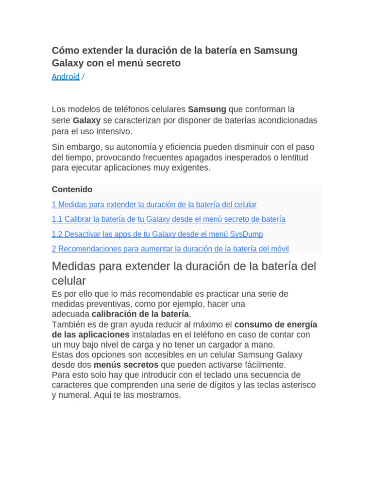 Menú oculto para mejorar batería Samsung | PDF | Informática
