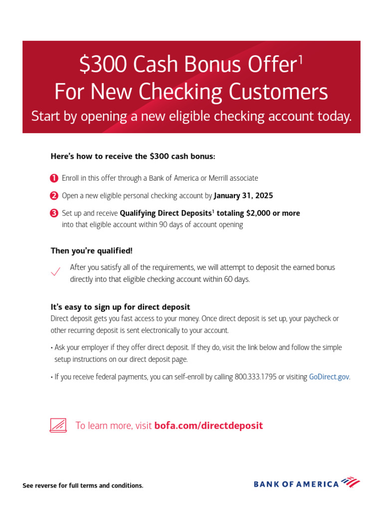 $300 Cash Bonus Offer For New Checking Customers: Start by Opening A ...