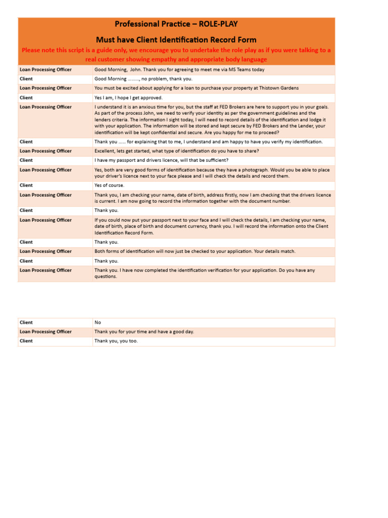 Loan Identification Role-Play Script | PDF | Government And Personhood