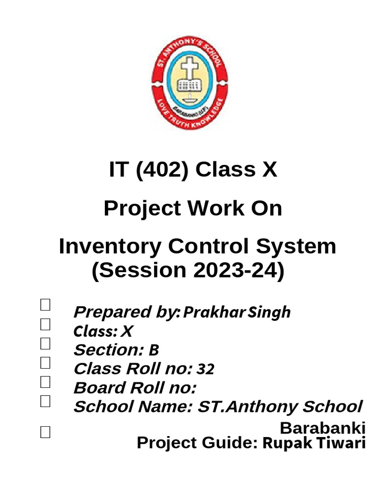 Inventory Control System Project Report | PDF | Databases | Inventory