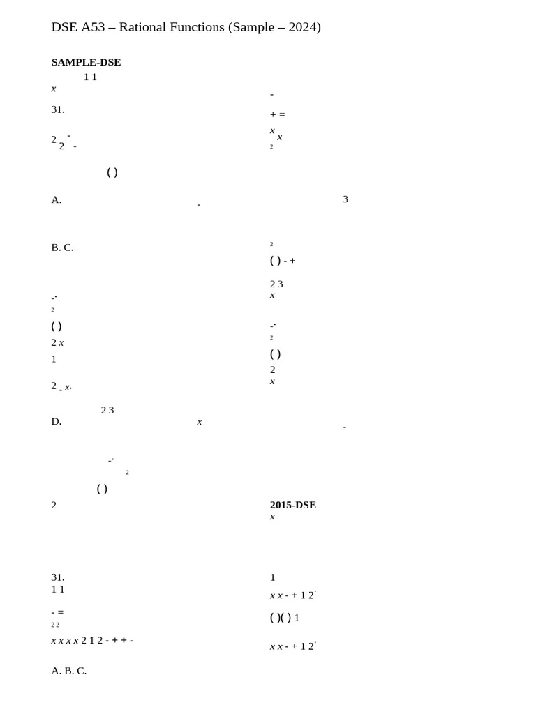 2024 DSE MC A53 A55 Rational Functions HCF LCM | PDF